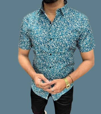 ISUEL FAB Men Floral Print Casual Green, White Shirt