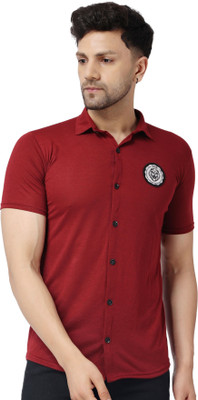 GEUM Men Solid Casual Maroon Shirt