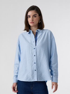 The Souled Store Women Solid Casual Blue Shirt