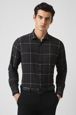 VAN HEUSEN Men Checkered Formal Black Shirt