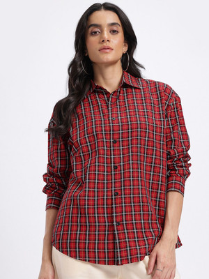 Glitchez Women Checkered Casual Red Shirt