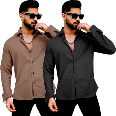 Khushi Creation Men Solid Casual Brown Shirt(Pack of 2)