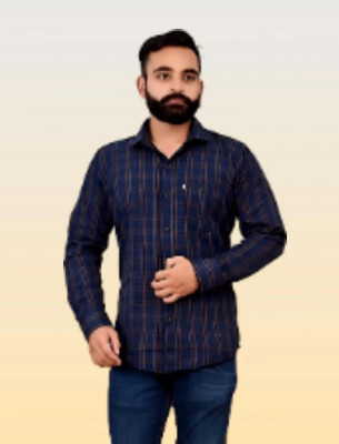 Arthz Fashion Trend Men Checkered Casual Blue Shirt