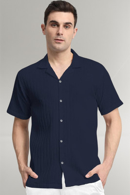 Dharamraj Fashion Men Self Design Casual Dark Blue Shirt