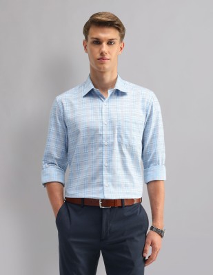 AD by Arvind Men Checkered Formal Blue Shirt