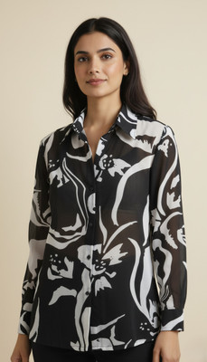 Sylora Women Printed Casual Black, White Shirt