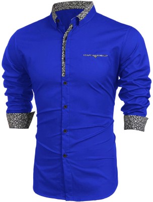 Webric Men Printed Formal Blue Shirt