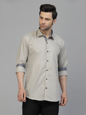 Nirvaan Men Solid Casual Grey Shirt
