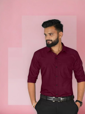 RadhikaFashion Men Solid Casual Maroon Shirt