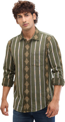 Spykar Men Striped Casual Green Shirt