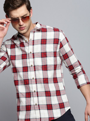 SHOWOFFFF Men Checkered Casual Red, White Shirt
