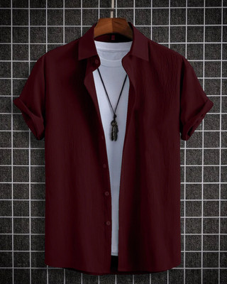 METRONAUT Men Solid Casual Maroon Shirt