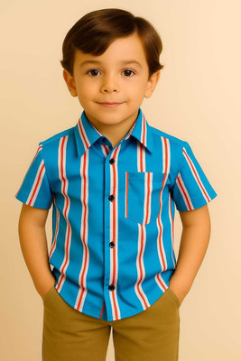Janmangal Creation Boys Striped Casual Light Blue Shirt