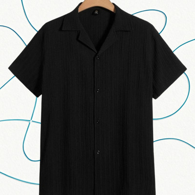 Looksky Men Self Design Casual Black Shirt