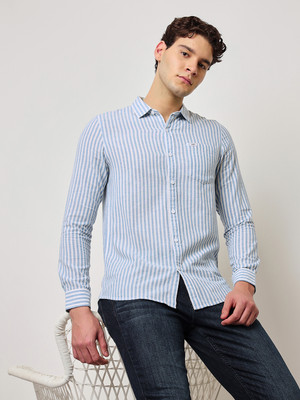 LEE Men Striped Casual Light Blue, White Shirt