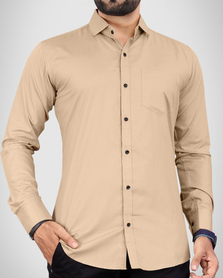 NIVICK Men Solid Formal Beige Shirt