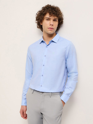 THE BEAR HOUSE Men Solid Formal Blue Shirt