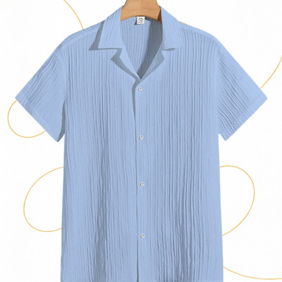Nita creation Men Self Design Formal Light Blue Shirt