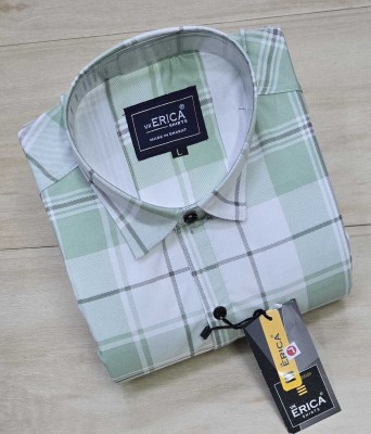 Erica Men Checkered Formal Green Shirt