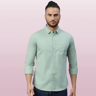 Style Nest Men Solid Formal Light Green Shirt