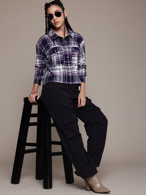 Roadster Women Checkered Casual Purple Shirt