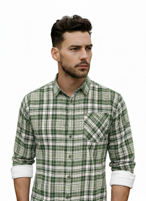 Fashion Men Checkered Formal Light Green Shirt