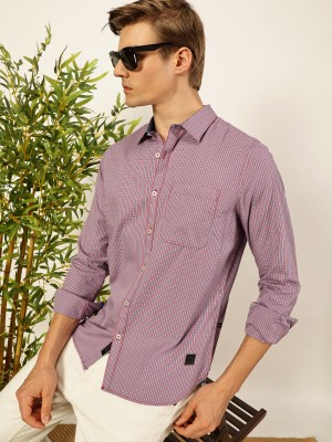 THOMAS SCOTT Men Checkered Casual Pink Shirt