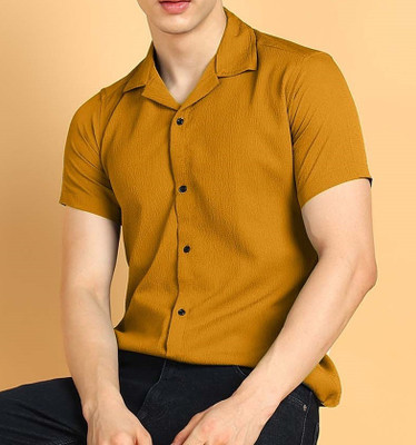 COMBRAIDED Men Solid Formal Yellow Shirt