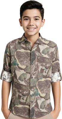 Charchit Boys Printed Casual Brown Shirt