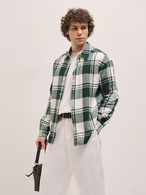 THE BEAR HOUSE Men Checkered Casual Green, White Shirt