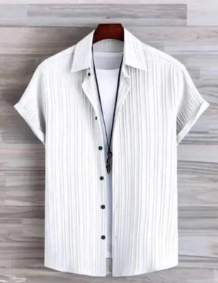 METRONAUT Men Self Design Casual White Shirt