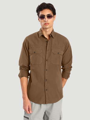 Bene Kleed Men Solid Casual Brown Shirt