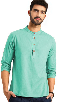 Navkanj Men Solid Asymmetric Kurta(Light Blue)