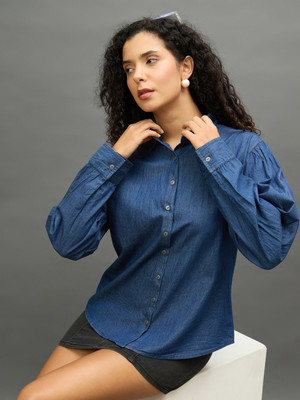 Club York Women Solid Casual Blue Shirt