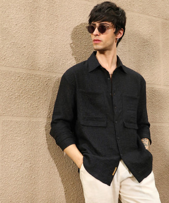 CAMPUS SUTRA Men Solid Casual Black Shirt