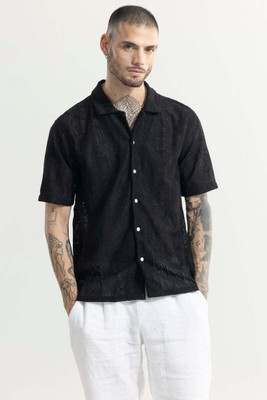 Snitch Men Self Design Casual Black Shirt