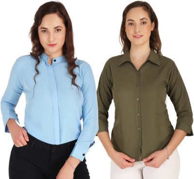 HEAVENS CREATIONS Women Solid Casual Grey Shirt(Pack of 2)