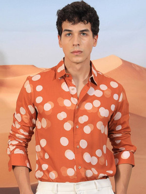 RARE RABBIT Men Printed Casual Orange, White Shirt