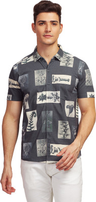 Bullmer Men Printed Casual Grey, White Shirt