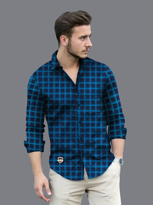 Broon Men Checkered Casual Blue, Dark Blue Shirt