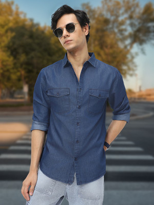 Urbano Fashion Men Solid Casual Dark Blue Shirt