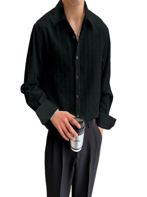 KHANJAN FASHION Men Self Design, Checkered Festive Black Shirt