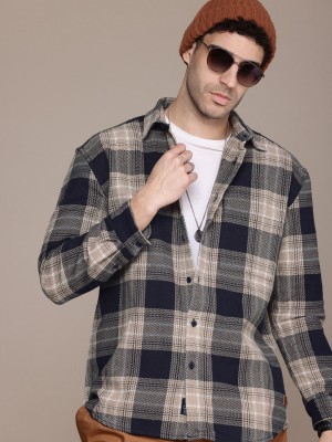 Roadster Men Checkered Casual Beige Shirt