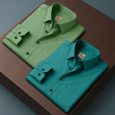 Khushi Creation Men Solid Casual Green Shirt(Pack of 2)