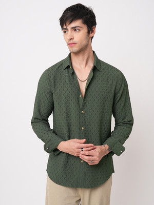 VASTRADO Men Self Design Casual Green Shirt