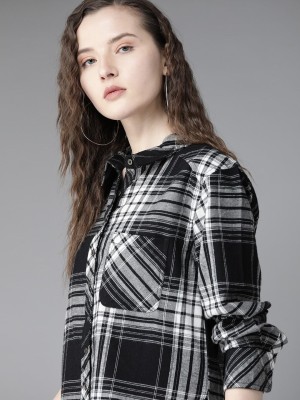 Roadster Women Checkered Casual Black Shirt