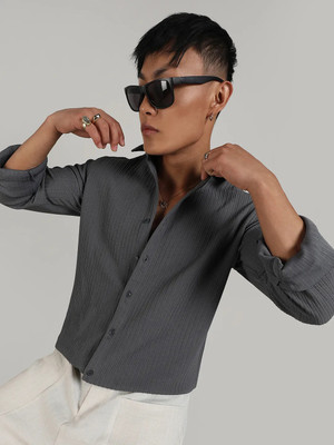 INDICLUB Men Self Design Casual Grey Shirt