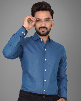 GLOBAL NOMAD Men Solid Casual Blue Shirt