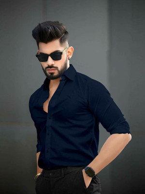 EVIQE Men Solid Casual Blue Shirt