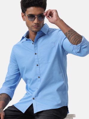 WROGN Men Solid Casual Blue Shirt